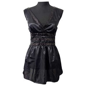 Y2K Vintage Black Sequin Rampage Alt Fairy Grunge Whimsygoth Babydoll Top Size S